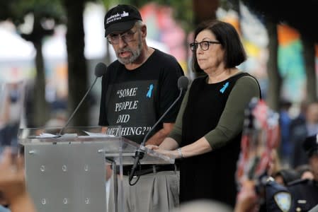 Nick Haros reading 911 victims' names references U.S. Rep. Ilhan Omar (D-MN) during ceremonies commemorating 18th anniversary of September 11, 2001 attacks at the 911 Memorial in New York