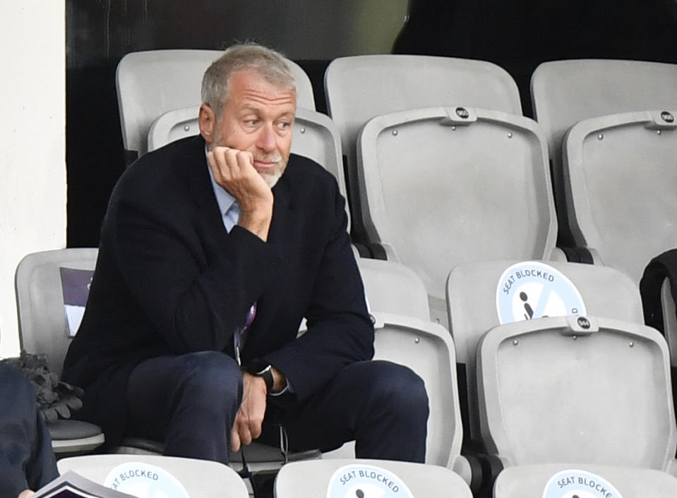 FILE - Chelsea soccer club owner Roman Abramovich attends the UEFA Women's Champions League final soccer match against FC Barcelona in Gothenburg, Sweden, May 16, 2021. The sanctions on Russian oligarchs with ties to President Vladimir Putin have shaken up the world of Jewish philanthropy. In March 2022, Yad Vashem said it was suspending a reported donation of tens of millions of dollars from Abramovich, owner of the Chelsea Football Club, citing “recent developments,” after he was sanctioned by the U.K. and European Union. (AP Photo/Martin Meissner, File)