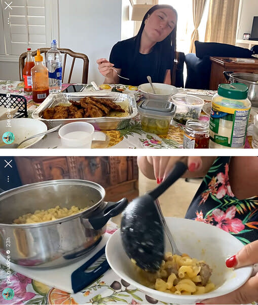 A series of Gabriella Giudice eating lunch in the Bahamas at her fathers home.