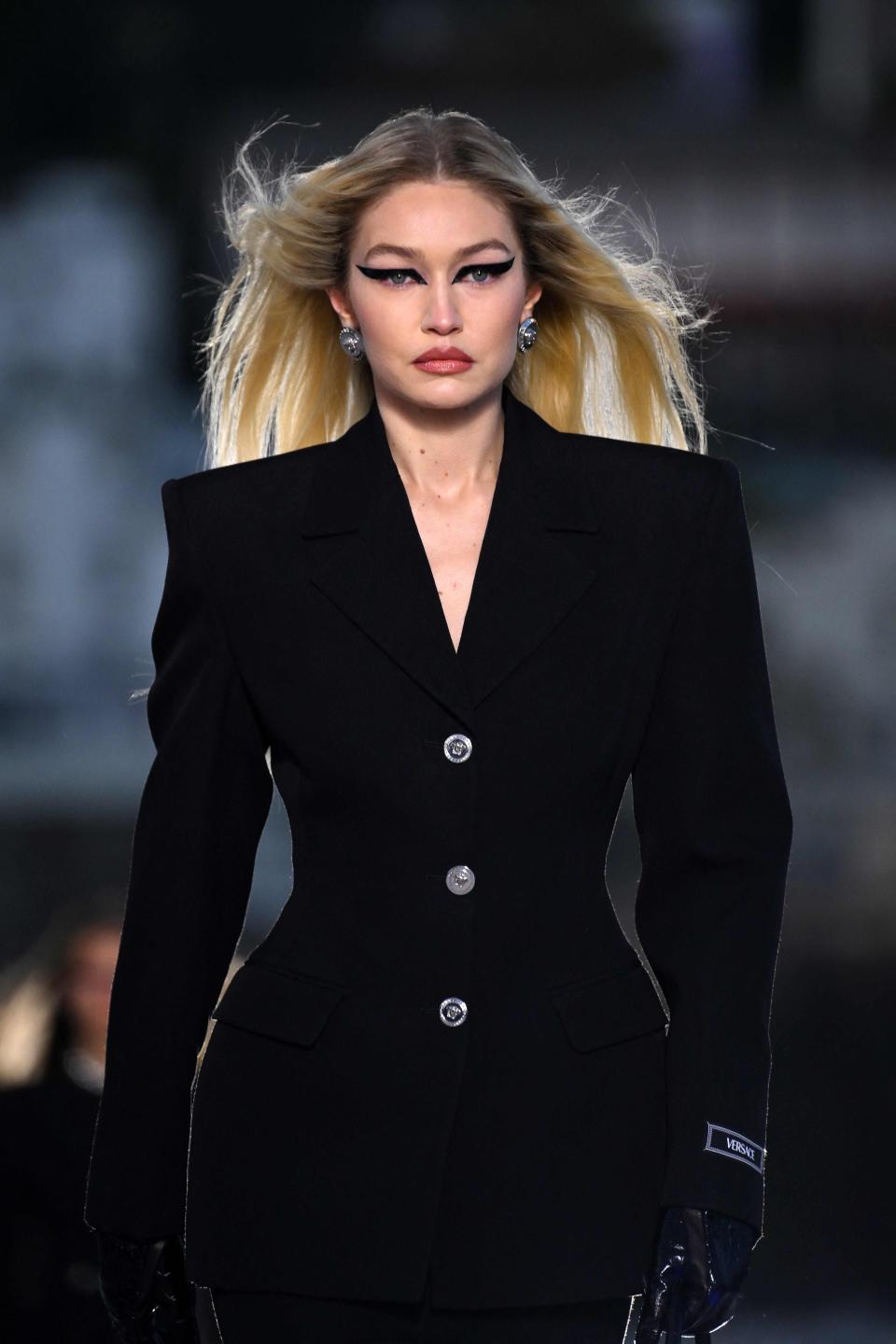 Models, like Gigi Hadid, pictured, strutted the runway looking like corporate girl bosses who also may or may not be time travelers.