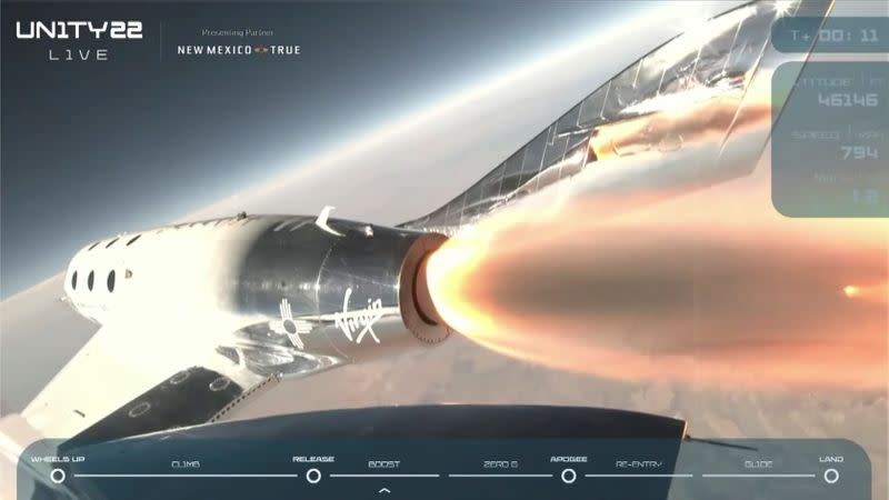 Virgin Galactic's passenger rocket plane VSS Unity starts its ascent to the edge of space