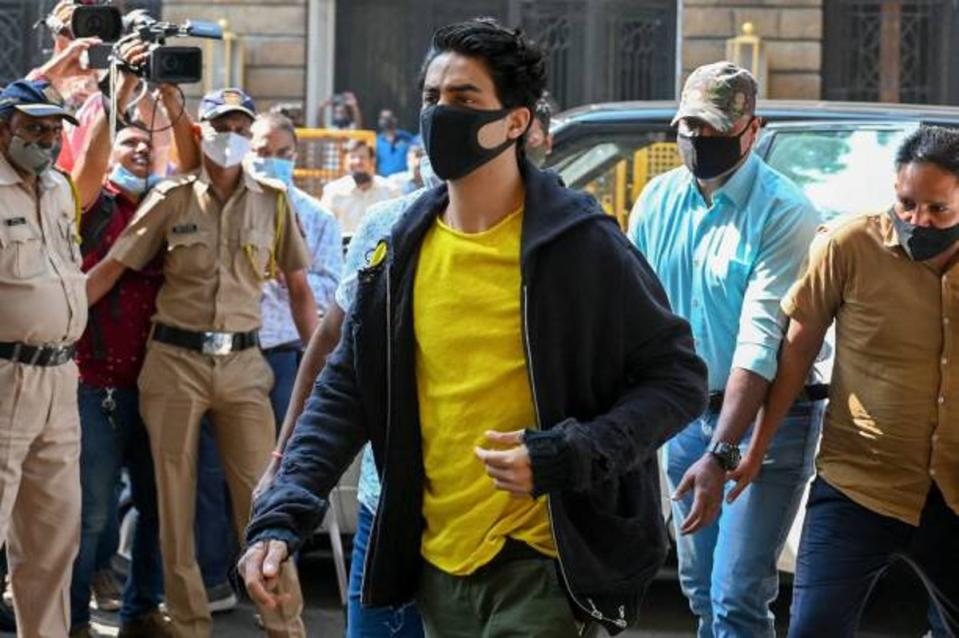 Aryan Khan arrives at the Narcotics Control Bureau (NCB) office days after he was released on bail on 12 November  (AFP via Getty)