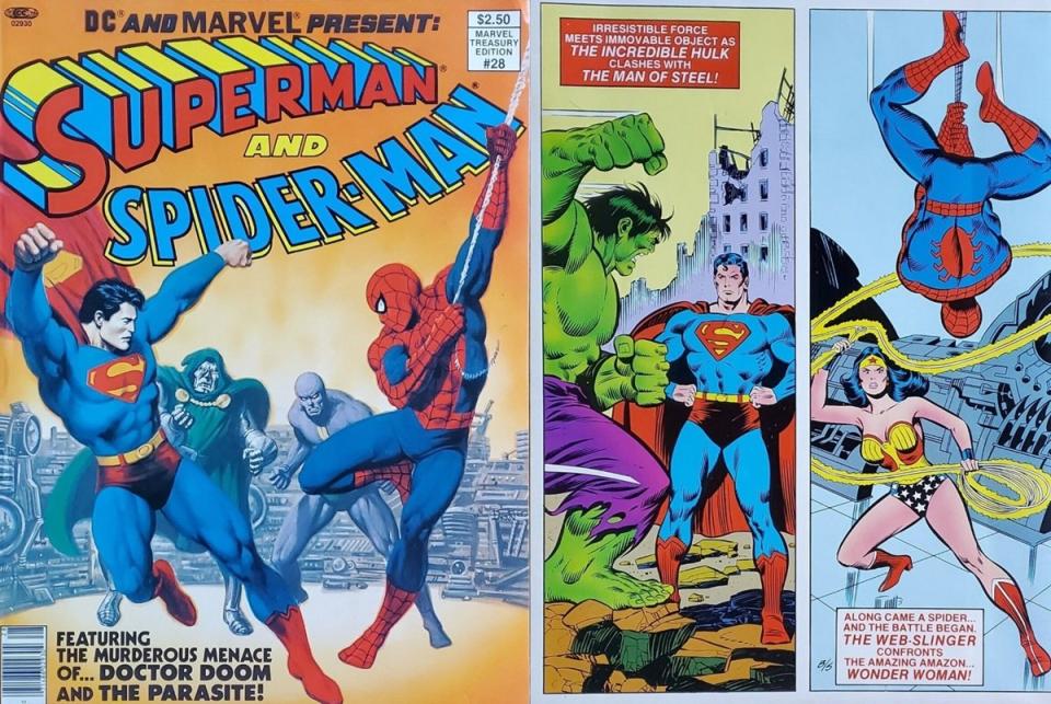 John Buscema's cover art for 1981's Superman and Spider-Man one shot, along with interior art. 