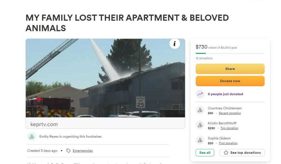 A GoFundMe campaign was created for Patricia Reyes after her friend started a fire in her apartment.