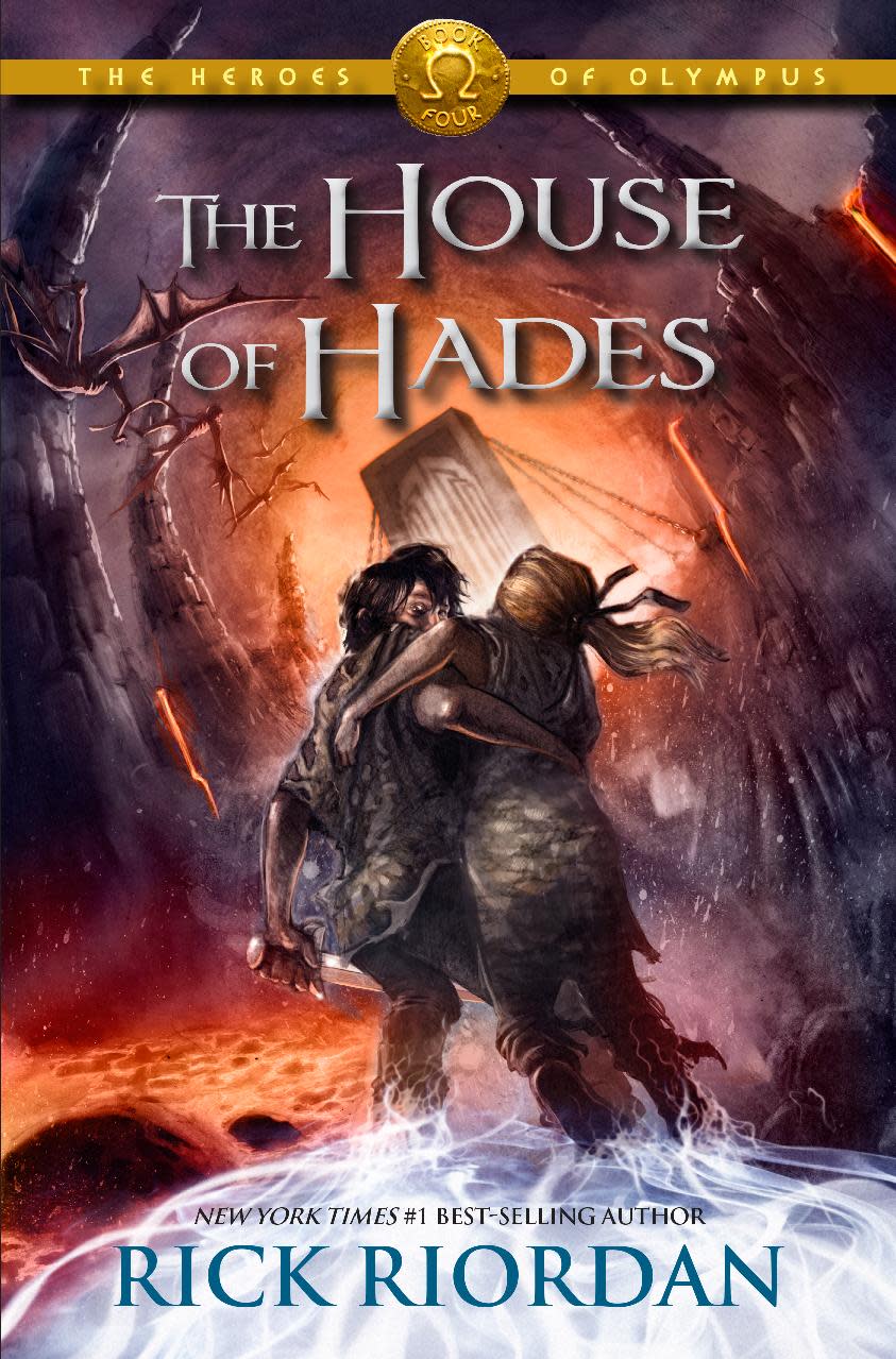 This book cover image released by Disney Hyperion shows "The House of Hades," by Rick Riordan. No mega-sellers came out in 2013, nothing that compared with E L James' "Fifty Shades of Gray" or Stieg Larsson's crime novels. Adult readers turned to dependable favorites such as Dan Brown and Khaled Hosseini, while teens and grade-schoolers stuck with Rick Riordan, Jeff Kinney and Veronica Roth, whose "Divergent" series is set to debut on the big screen in 2014. (AP Photo/Disney Hyperion)