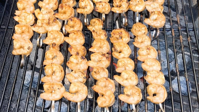 Shrimp skewers on the grill