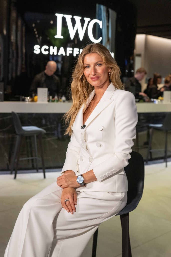 Gisele Bündchen joins IWC Schaffhausen at Watches and Wonders on April 9 in Geneva, Switzerland, celebrity style, suiting