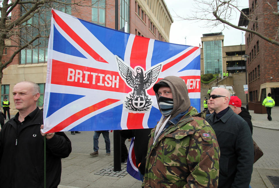 Members of neo-Nazi group British Movement on a march (Getty Images)