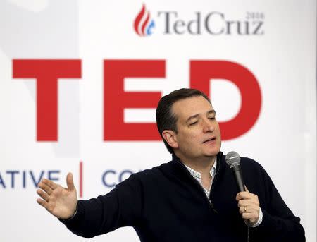 U.S. Republican presidential candidate Ted Cruz speaks at a campaign event in Jefferson, Iowa, United States, February 1, 2016. REUTERS/Jim Young