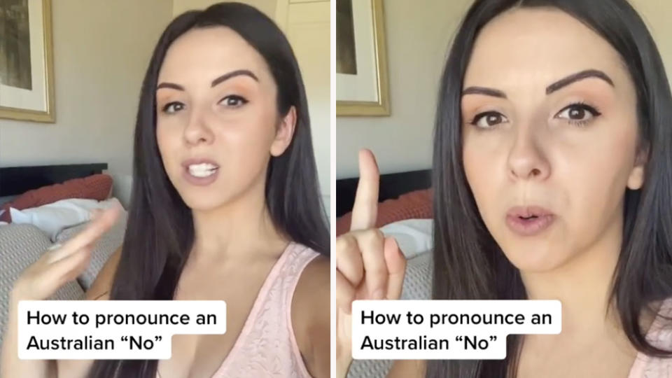 An Australian TikTok user has gone viral after giving a lesson on how we pronounce the word 'no'. Photo: TikTok/@TiffanyKrylov