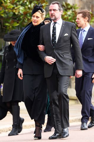 <p>Chris Jackson/POOL/AFP/Getty</p> Princess Tatiana and Prince Nikolaos of Greece attend the thanksgiving service at Windsor Castle on Feb. 27, 2024