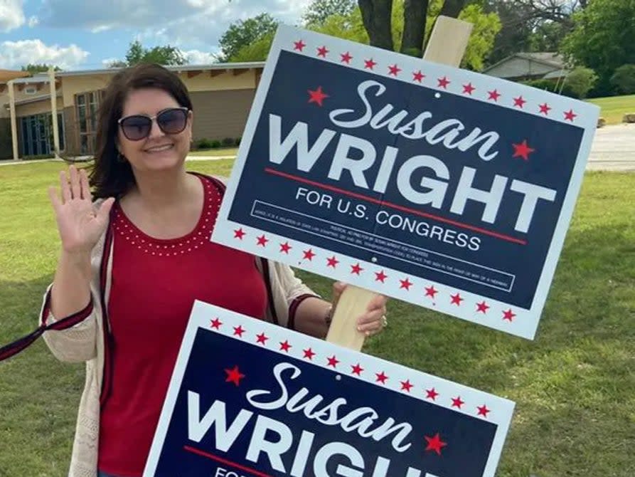 Susan Wright, a congressional candidate for the US House of Representatives from Texas, said anonymous robocalls were accusing her of murdering her husband, who died of coronavirus in February (Susan Wright campaign Facebook)