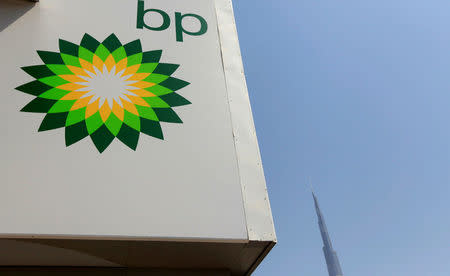 A British Petroleum (BP) logo is seen at a petrol station near the Burj Khalifa in Dubai August 29, 2012. REUTERS/Jumana ElHeloueh/File Photo