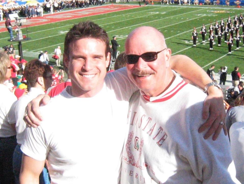 Hoover High School grad Eddie McClintock is shown with his late father, Ted McClintock. The younger McClintock has dedicated his new movie, "Miracle at Manchester" to his dad.