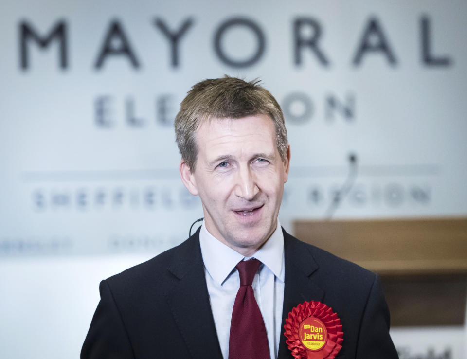 Dan Jarvis during a TV interview after being elected as the Sheffield City Region Mayor following the ballot count at the English Institute of Sport in Sheffield.