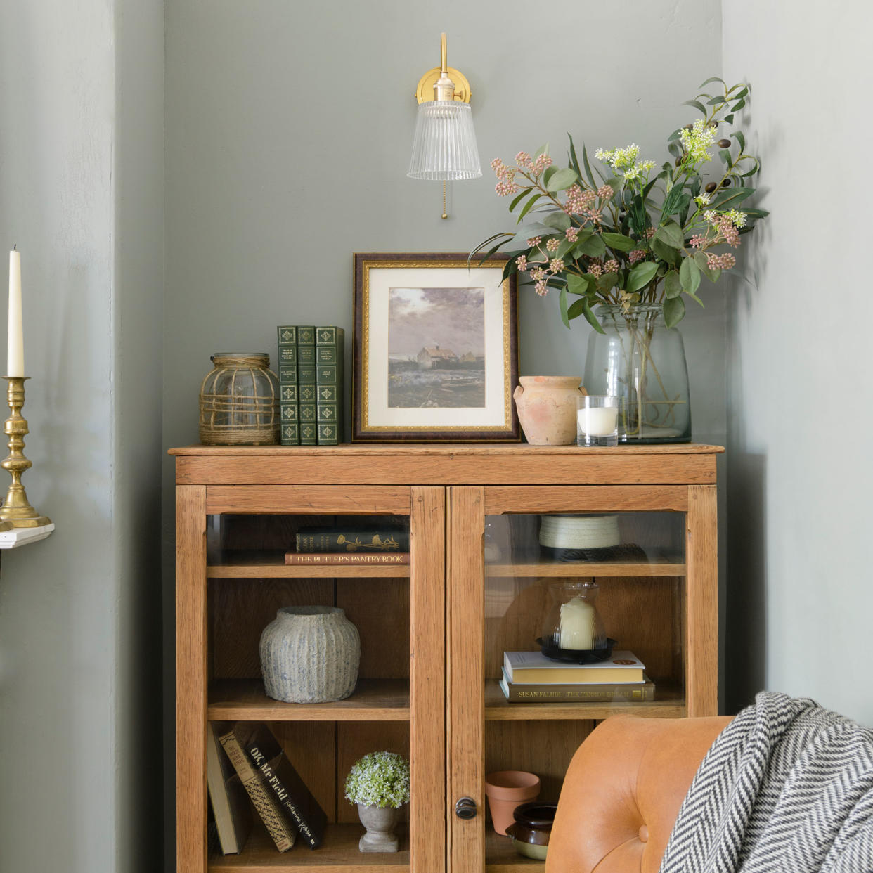  Wooden dresser in living room. 