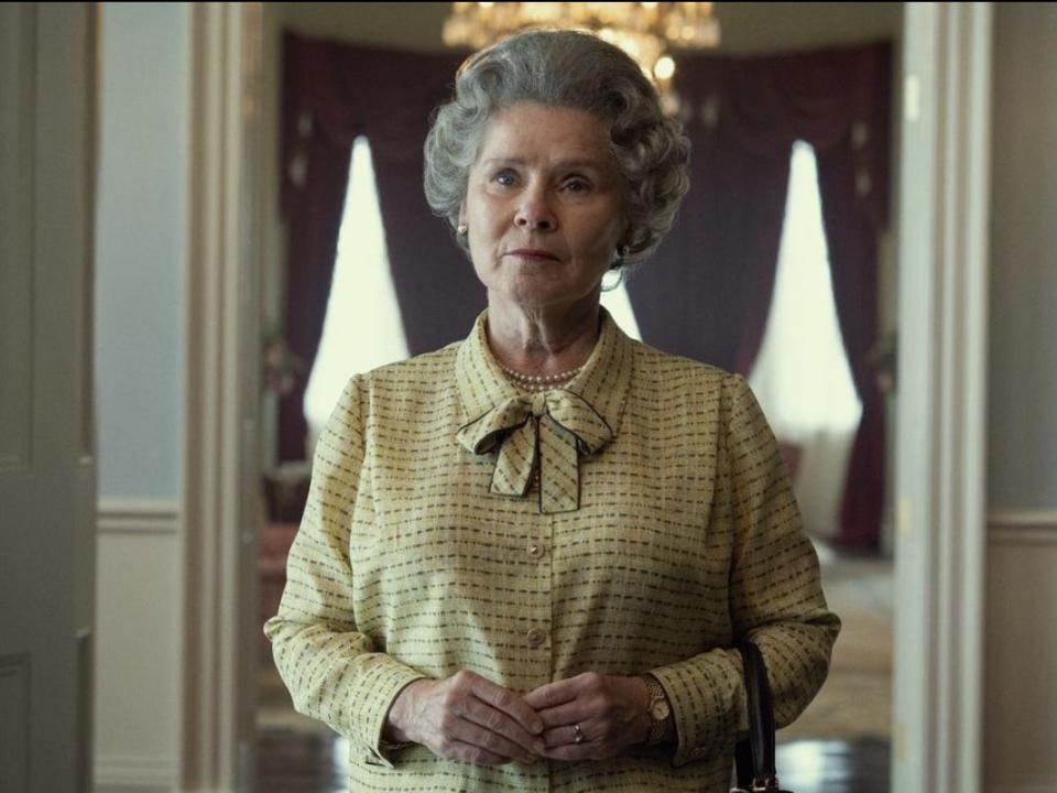 imelda staunton as the queen in the crown