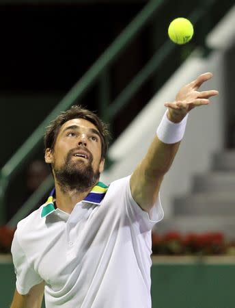 Tennis - Qatar Open - Men's Singles - Jeremy Chardy of France v Andy Murray of Britain - Doha, Qatar - 3/1/2017 - Jeremy Chardy in action. REUTERS/Naseem Zeitoon