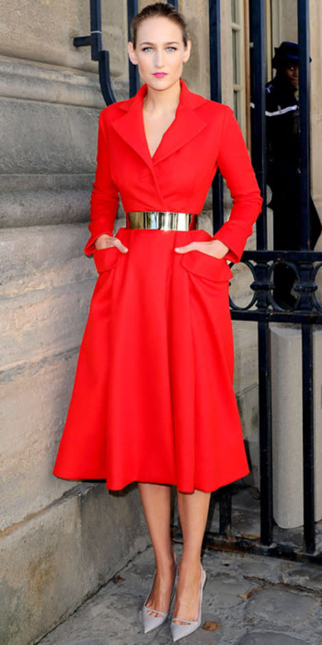 Leelee Sobiesky was stunning in scarlet Dior at the label's show