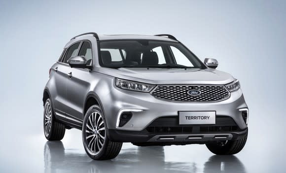 A silver Ford Territory, a low-cost compact SUV for the Chinese market