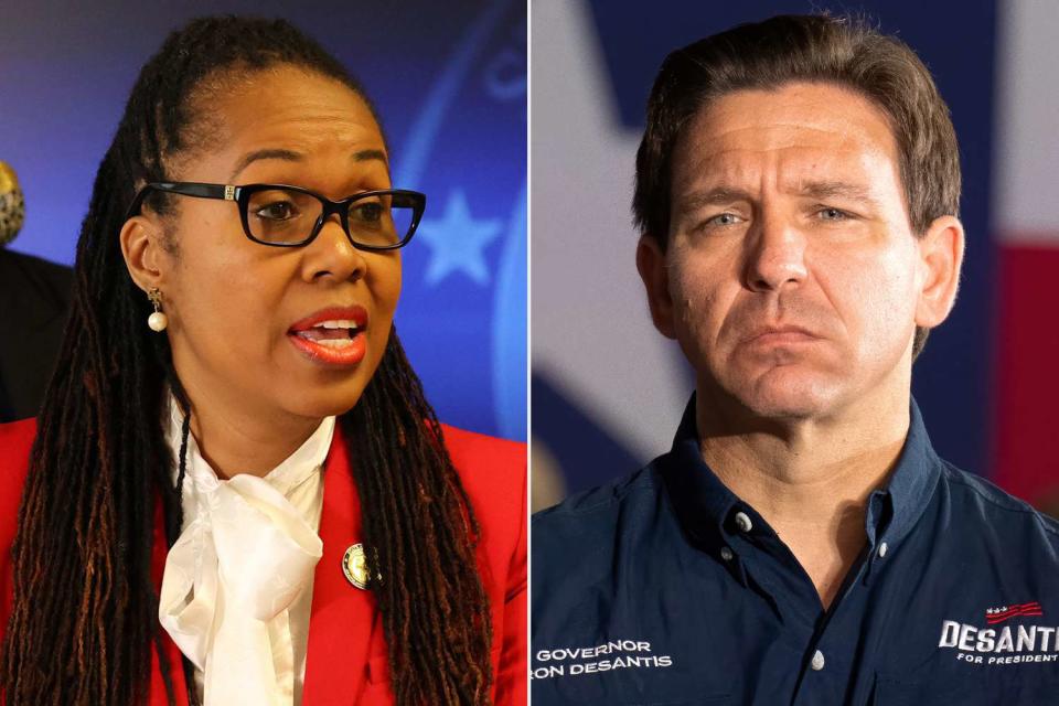 <p>Ricardo Ramirez Buxeda/Orlando Sentinel/Tribune News Service via Getty; SUZANNE CORDEIRO/AFP via Getty </p> Monique Worrell (left), Ron DeSantis