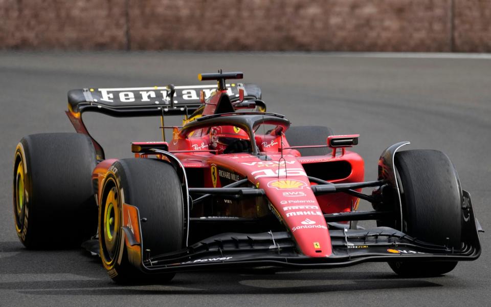 Ferrari driver Charles Leclerc of Monaco steers his car during the Formula One Grand Prix at the Baku circuit, in Baku, Azerbaijan, Sunday, April 30, 2023 - Darko Bandic/AP