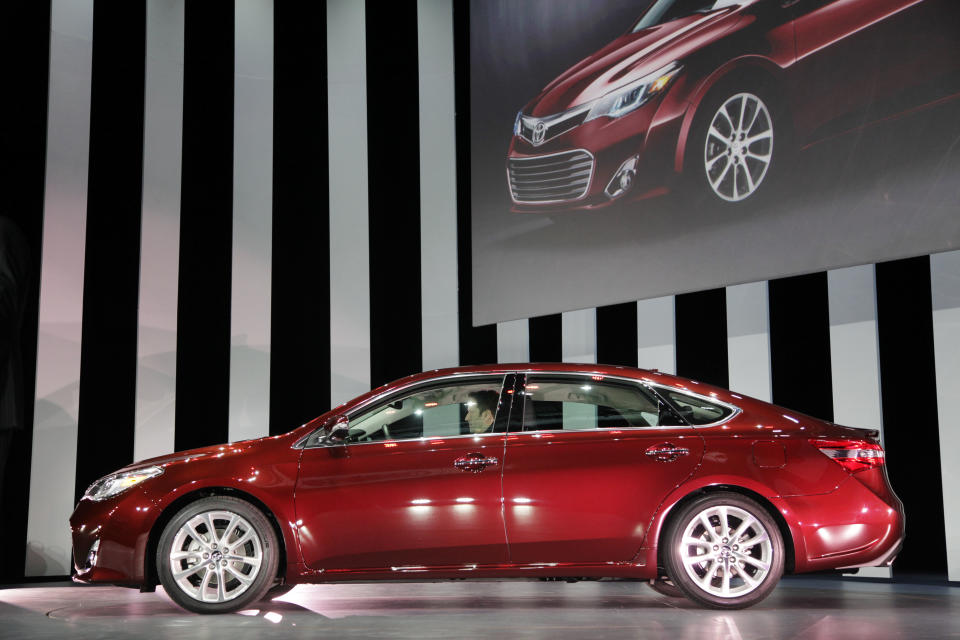 The 2013 Toyota Avalon is shown, Thursday, April 5, 2012 at the New York International Auto Show. (AP Photo/Mark Lennihan)