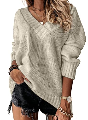 BTFBM Women's Casual Long Sleeve Half Zip Pullover Sweaters Solid V Neck  Collar Ribbed Knitted Loose Slouchy Jumper Tops