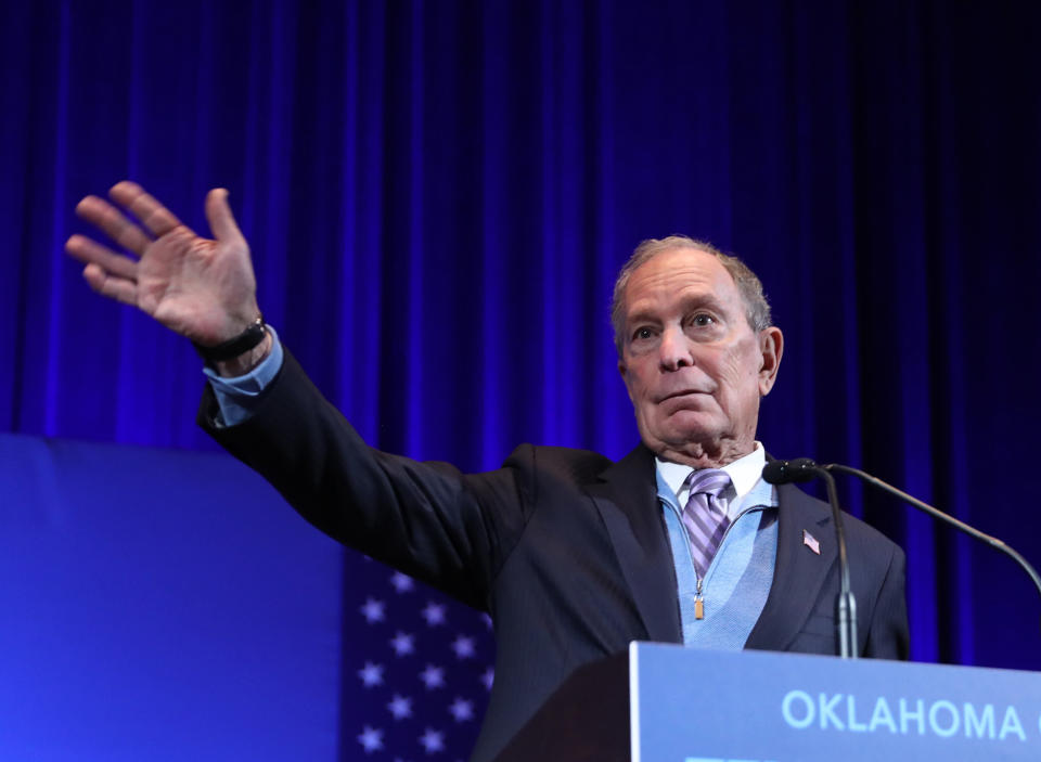 Democratic presidential candidate and former New York City Mayor Mike Bloomberg speaks during a rally in Oklahoma. (Photo: Joe Raedle via Getty Images)