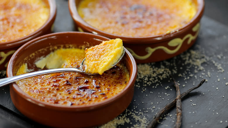 Creme brulee with spoon 