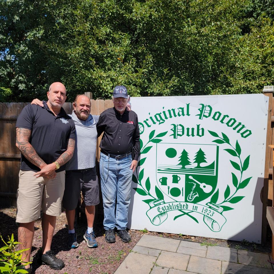 The Original Pocono Pub located on Route 611 in Bartonsville will celebrate its 100th anniversary on Aug. 27, 2023. From left to right are manager Steven Bongiovanni, owner Rick DeFino and veteran Al Compoly.