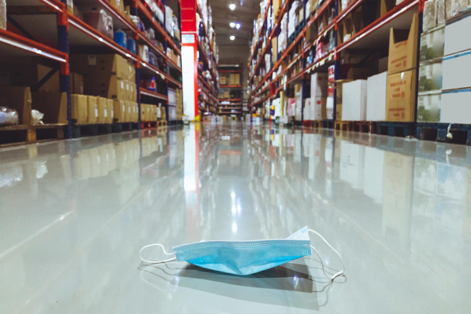 Mask left on floor at a large hardware store