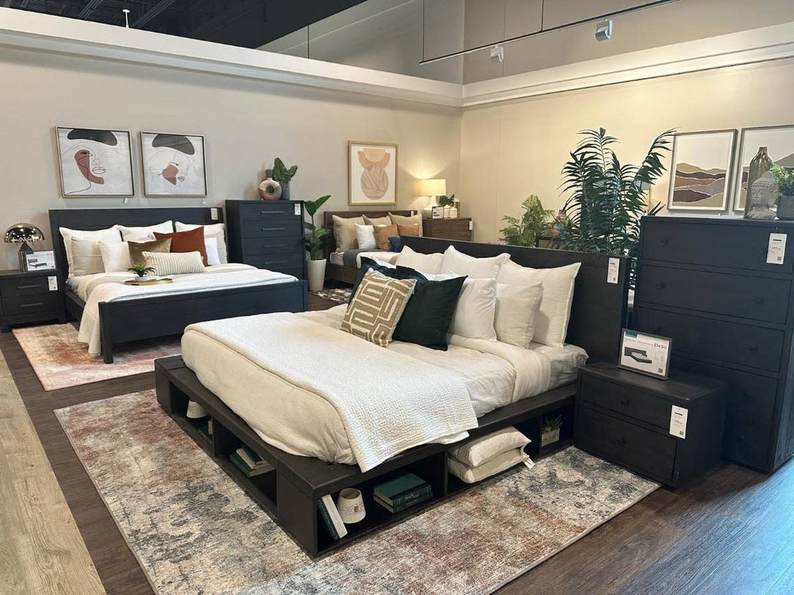 Living Spaces displays some of its furniture in vignettes so customers get a better idea of how the furniture will look in their home.