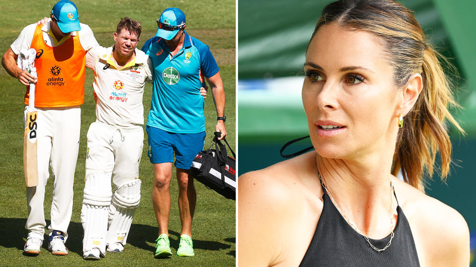 David Warner's wife Candice, pictured here after he scored a double century in the Boxing Day Test.