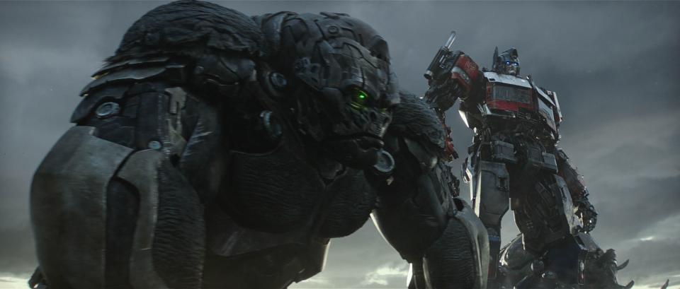 Optimus Primal and Optimus Prime in "Transformers: Rise of the Beasts."