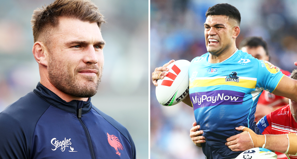 Pictured Angus Crichton left and right David Fifita
