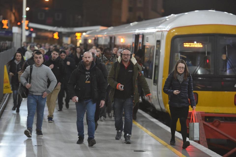 Trains arriving st Victoria Station today during RMT action (Jeremy Selwyn)