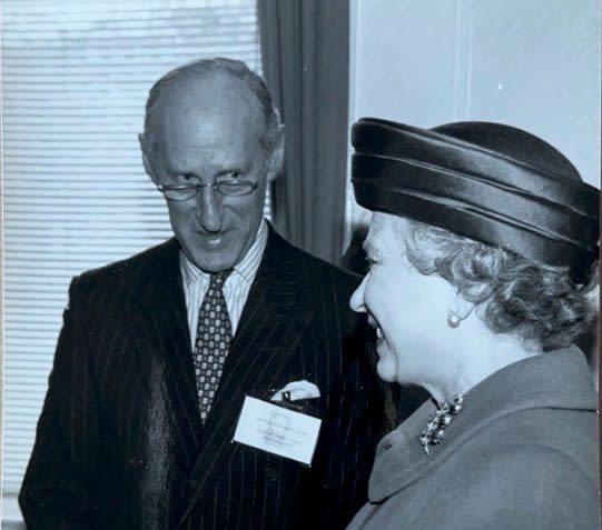 Sir Patrick Moberly with Queen Elizabeth II at Chatham House, where he was latterly chairman of the South Africa Study Group from 1987 to 1997
