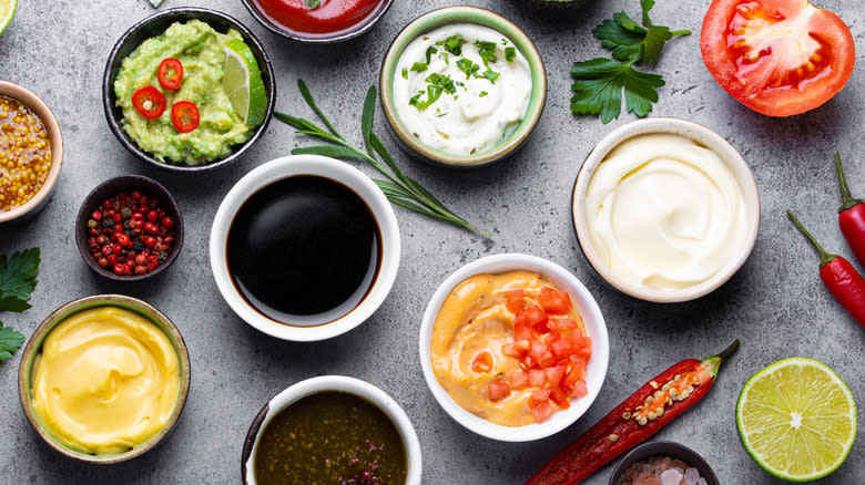 Various sauces in bowls