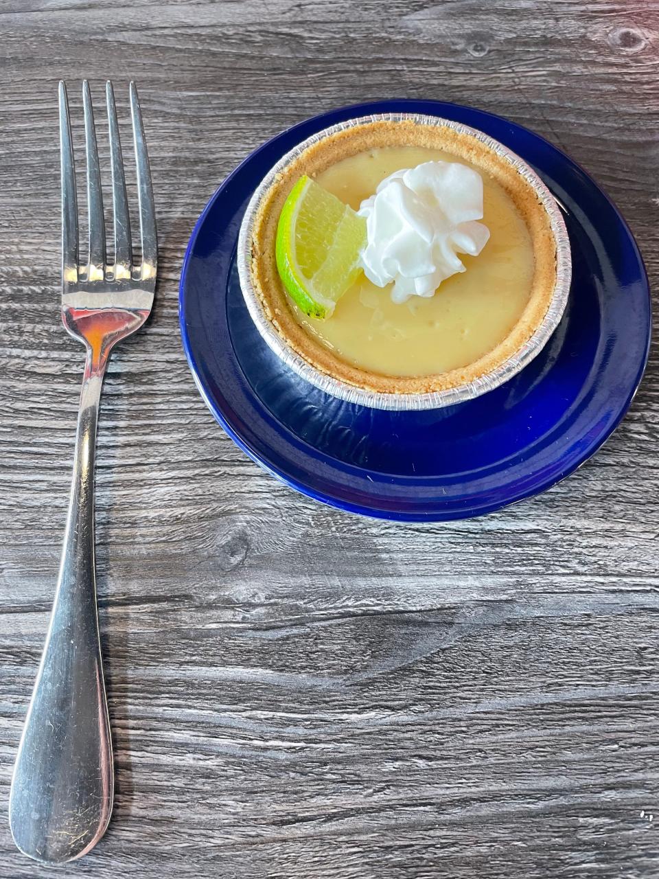 The key lime pie at Pinchy’s Lobster + Beer Company is small but sweet and tangy.