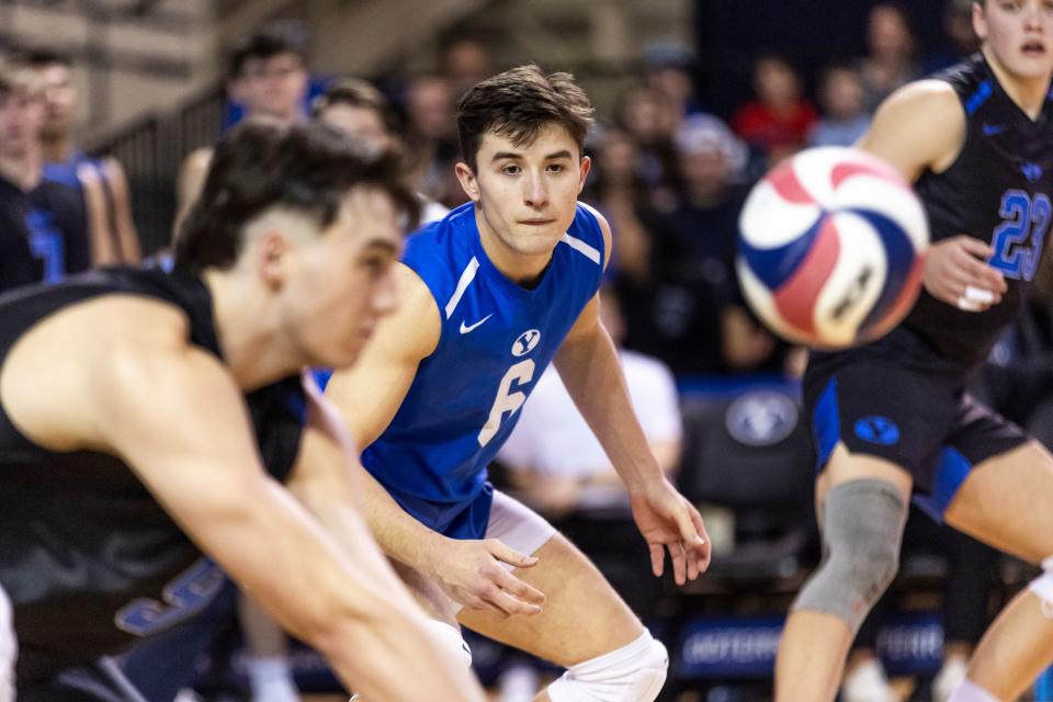 Brigham Young Cougars libero Jackson Fife (6) watches the ball during an NCAA men’s volleyball match against the Long Island Sharks at the Smith Fieldhouse in Provo on Thursday, Feb. 8, 2023. | Marielle Scott, Deseret News