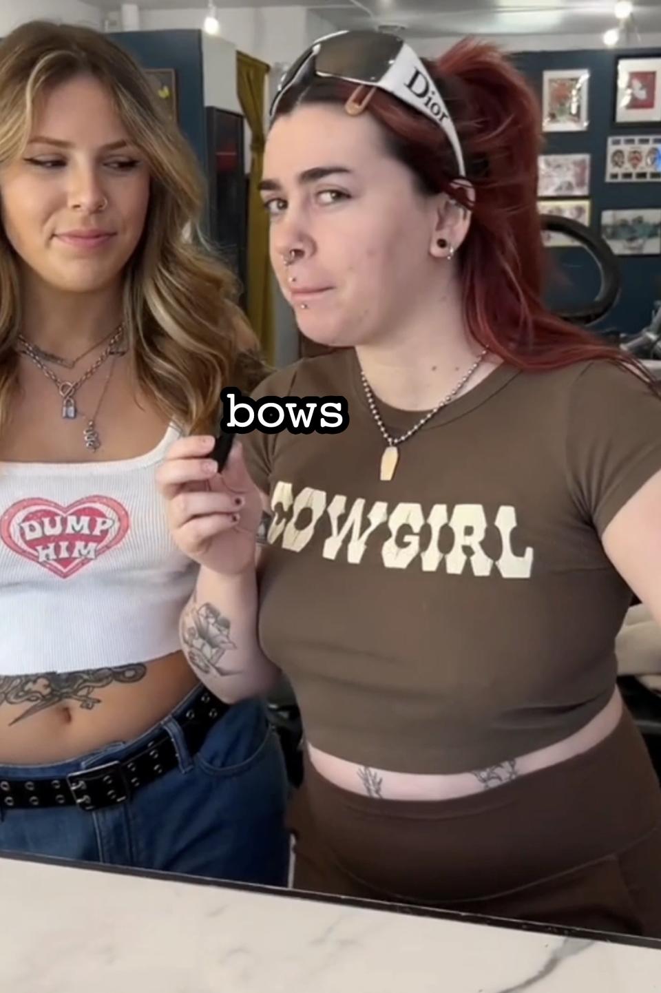 Two tattoo artists saying that bows are a common Gen Z tattoo