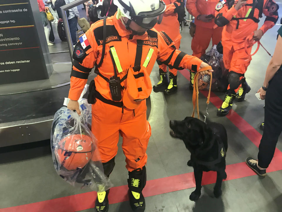 <p>Rescue personnel from Panama’s Civil Protection team and their dogs arrive at the airport to aid in recovery efforts after an earthquake caused buildings in the city to collapse in Mexico City, Mexico, Sept. 20, 2017. (Photo: Dan Trotta/Reuters) </p>