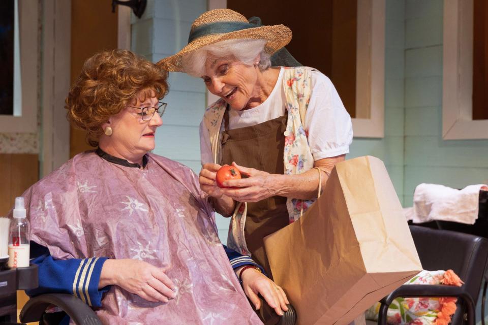 Patricia Knowles as "Clairee" and Linda Nicoli as "Ouiser" in the play "Steel Magnolias," on stage at Cocoa Village Playhouse through March 19, 2023. Visit cocoavillageplayhouse.com.