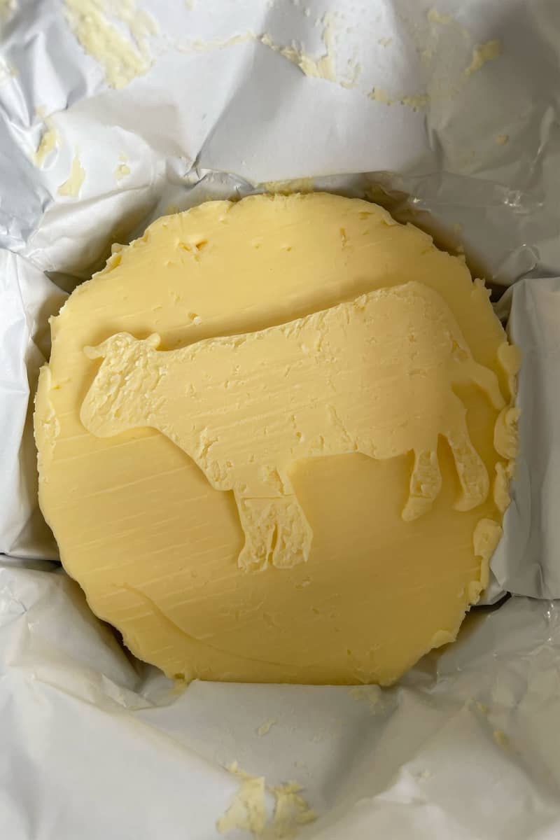 Rodolphe Le Meunier churned butter opened in foil.