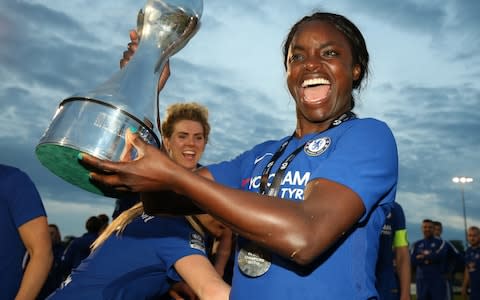 Eniola Aluko with the Women's Super League Trophy  - Credit: Nigel French/PA