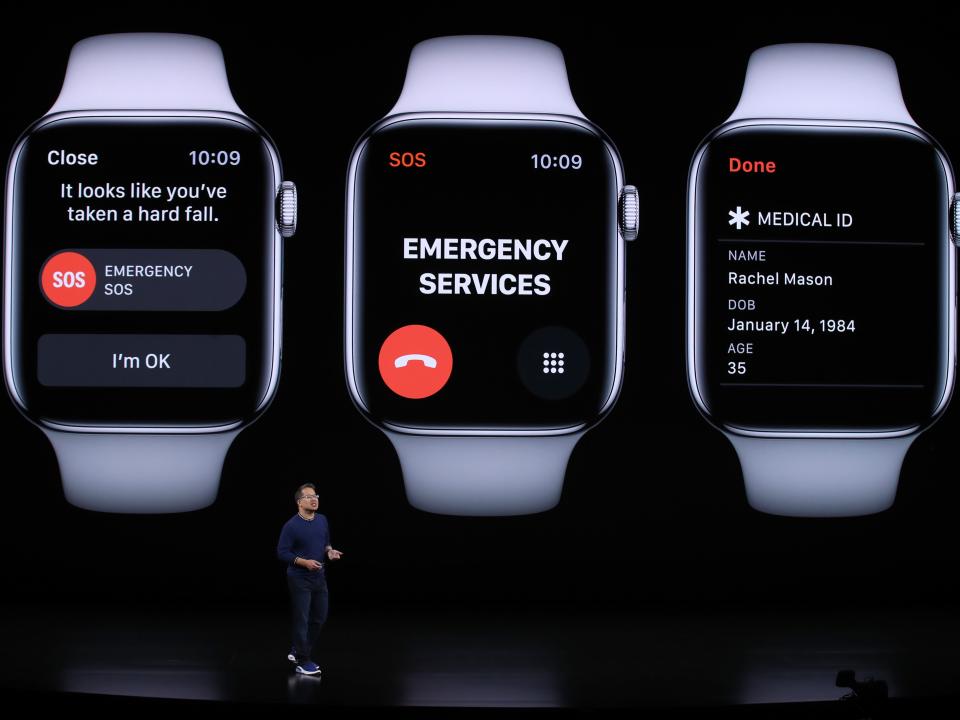 Apple's Stan Ng talks about the new Apple Watch series 5 during a special event on September 10, 2019 in the Steve Jobs Theater on Apple's Cupertino, California campus.