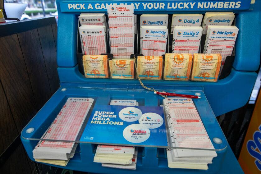 South Pasadena, CA - October 01: Powerball and Mega Millions lotto tickets are sold at Foremost Liquor Store on Sunday, Oct. 1, 2023, in South Pasadena, CA. The Powerball lottery has reached the 1 billion mark with an estimated $1.04 billion jackpot, for the next drawing on Monday night after no grand prize winner in Saturday's drawing. (Francine Orr / Los Angeles Times)