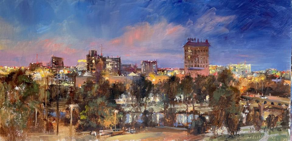 Christine Lashley's "Night at the Museum" won the grand prize, the Elta Joyce Murphey Award, at the 8th annual EnPleinAirTEXAS competition.