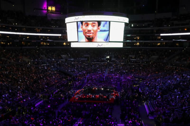 Public memorial for NBA great Kobe Bryant, his daughter Gianna and seven others killed in a helicopter crash on January 26, at the Staples Center in Los Angeles, California